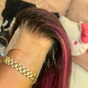 26" DRF HOT PINK HUMAN HAIR STRAIGHT 13"X6" HD LACE FRONTAL WIG